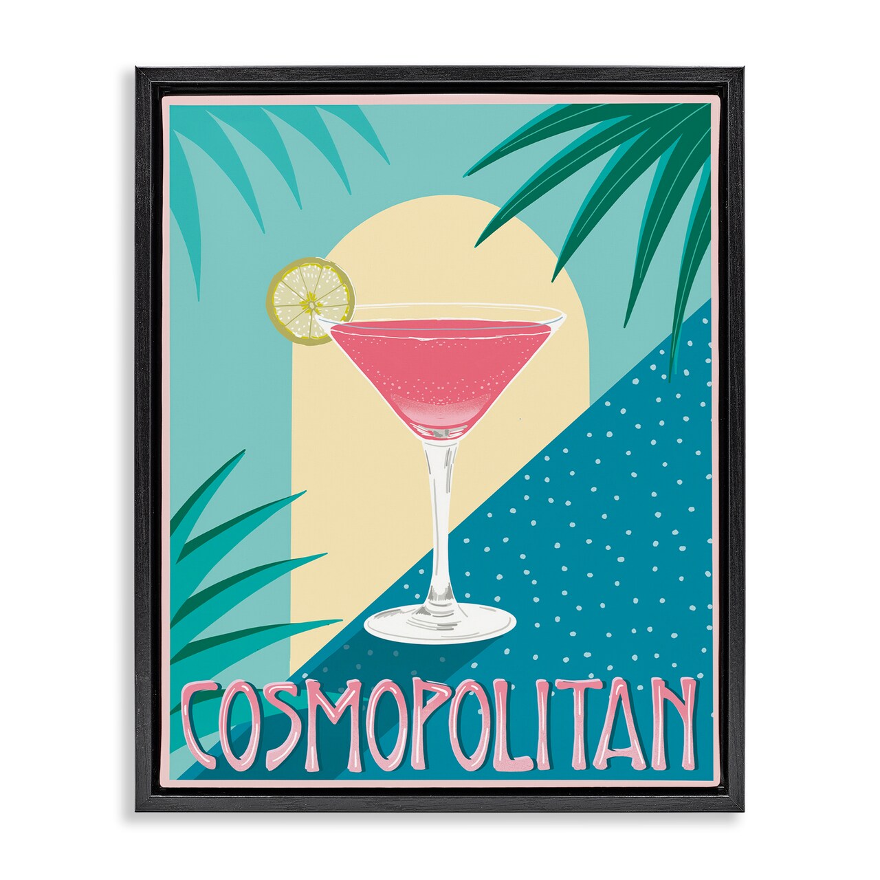 Stupell Industries Cosmopolitan & Palm Leaves Framed Floater Canvas Wall Art Design by Jo Reid